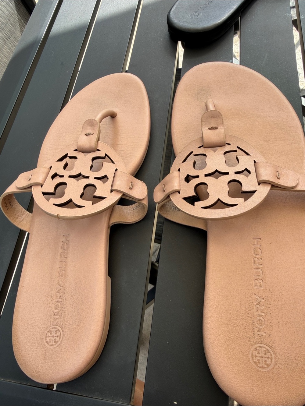 Tory Burch Leather Logo Toe-Ring Sandals in Light Tan